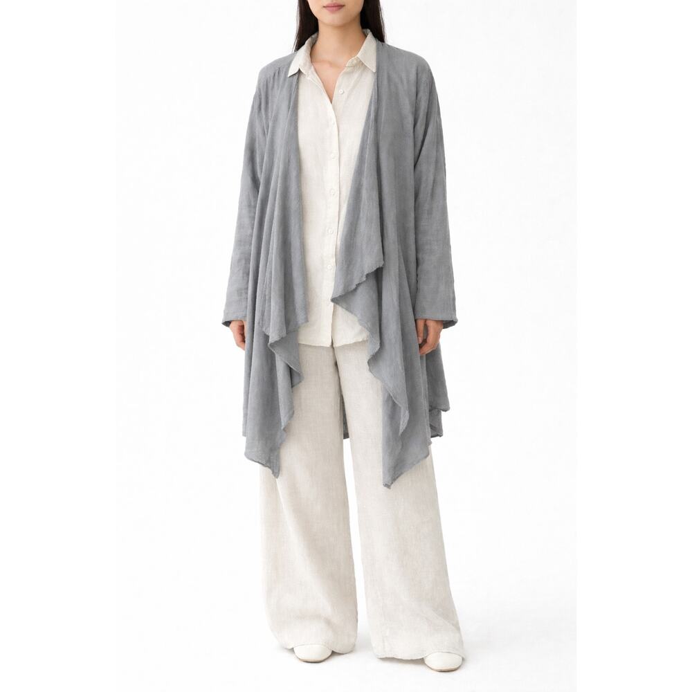 Saga Italian Linen Open Front Waterfall Midi Duster Jacket 0S Lagenlook Casual